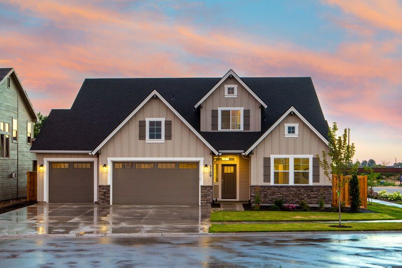 House with freshly painted garage doors