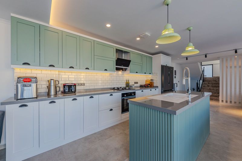 Kitchen island painted green